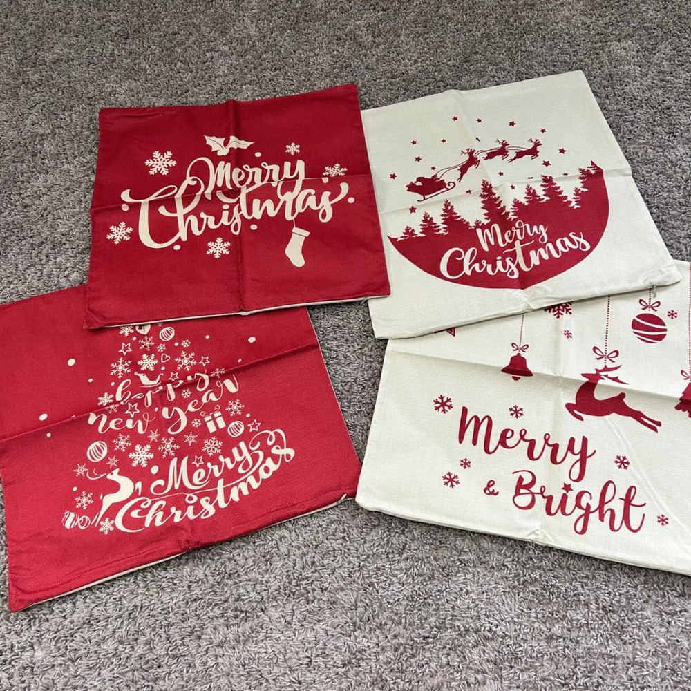 Christmas Throw Pillow Covers Set of 4 Red‎ Cream Holiday Decor